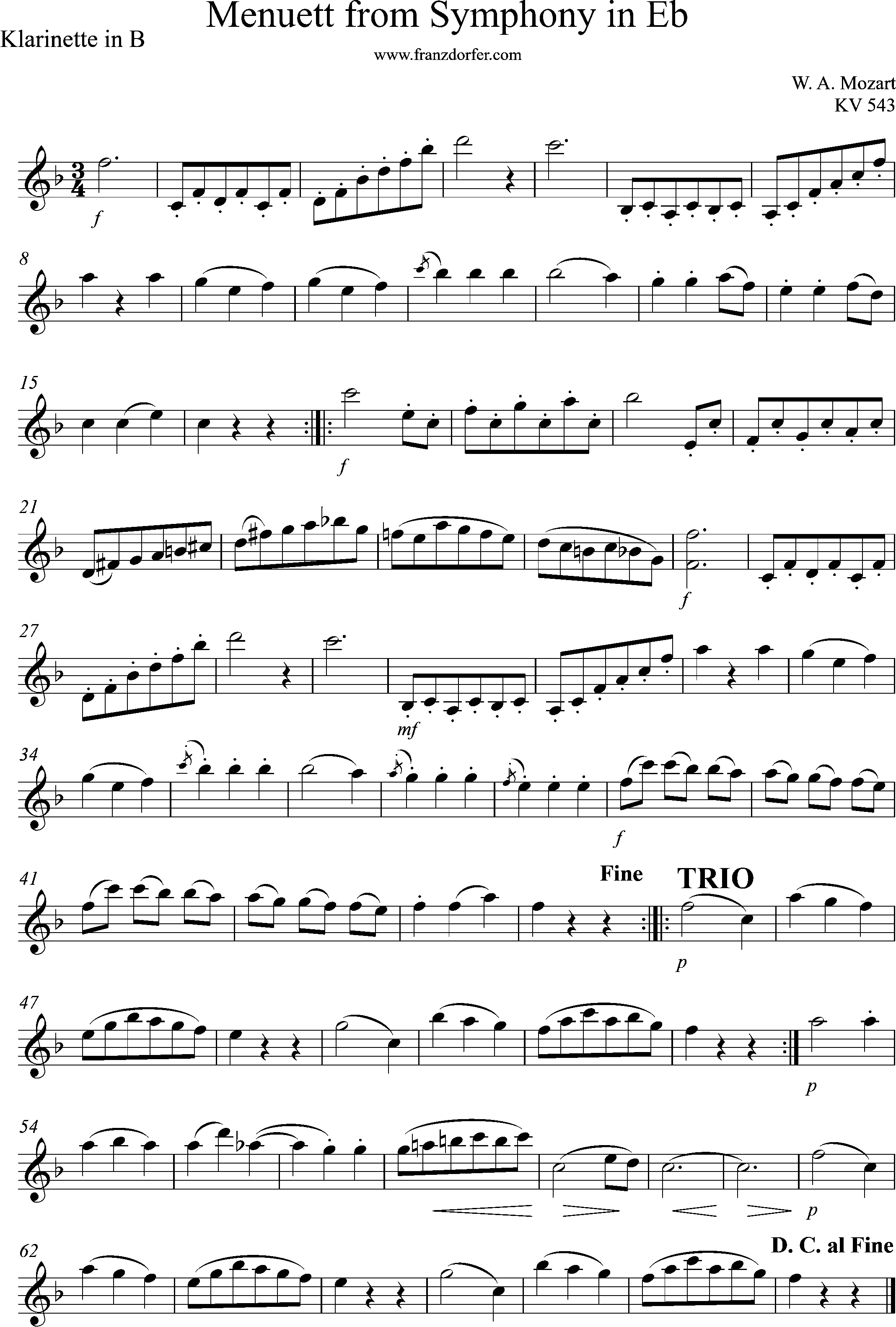 Solopart Menuet KV543